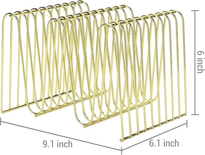 MyGift Metal Gold Folder Organizer for Desk, Magazine Holder 9 Sections, Decorative Vinyl Record Holder, Office File Organizer Rack