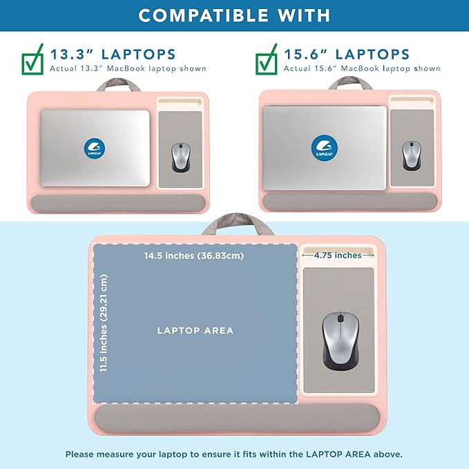 LAPGEAR Home Office Pro Lap Desk with Wrist Rest, Mouse Pad, and Phone Holder - Pink - Fits up to 15.6 Inch Laptops - Style No. 91604