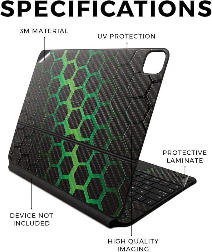 Carbon Fiber Skin Compatible with Apple Magic Keyboard for iPad Air 13-inch (M2) 2024 - Green Hex - Premium 3M Vinyl Protective Wrap Decal Cover - Easy to Apply | Crafted in The USA by MightySkins