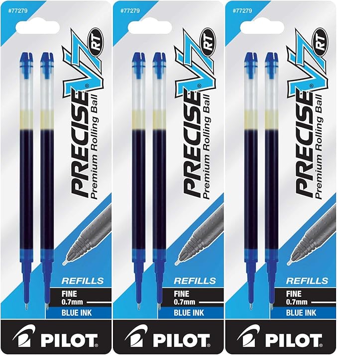 Pilot Precise V7 RT Liquid Ink Retractable Rollerball Pen Refills, 0.7mm, Fine Point, Blue Ink, Pack of 6