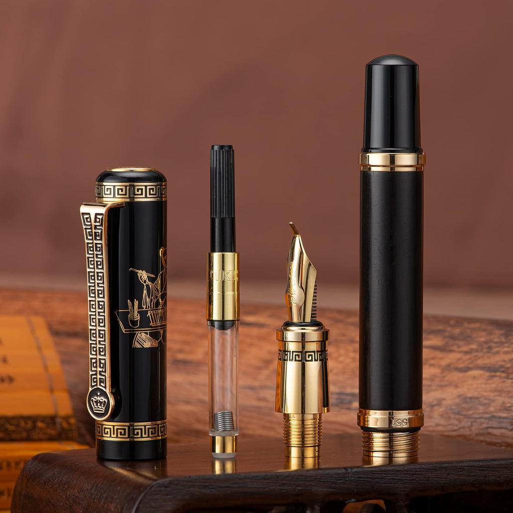 Lanxivi Duke Fude Pen Bent Nib Ebony, Sima Qian Memorial Fountain Pen Medium to Broad Art Drawing Calligraphy Handwriting Pen