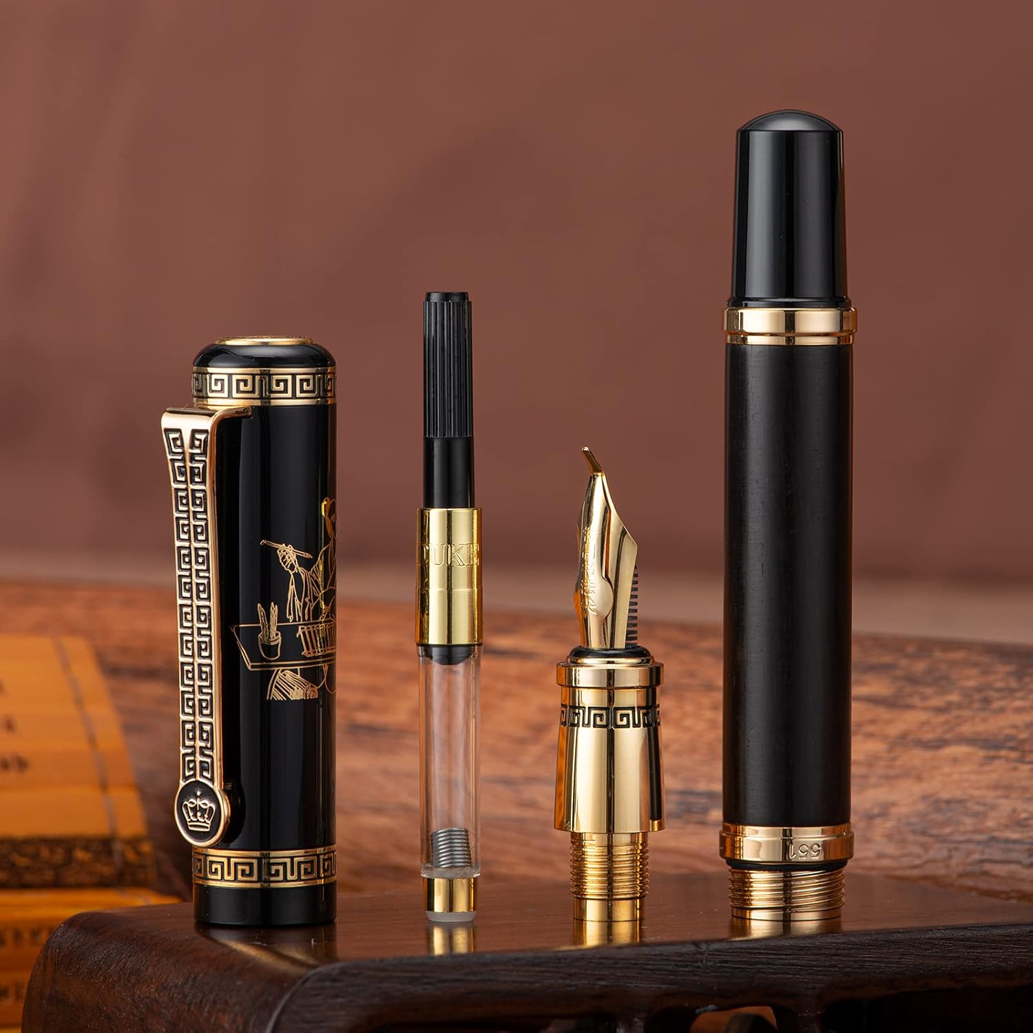 Lanxivi Duke Fude Pen Bent Nib Ebony, Sima Qian Memorial Fountain Pen Medium to Broad Art Drawing Calligraphy Handwriting Pen