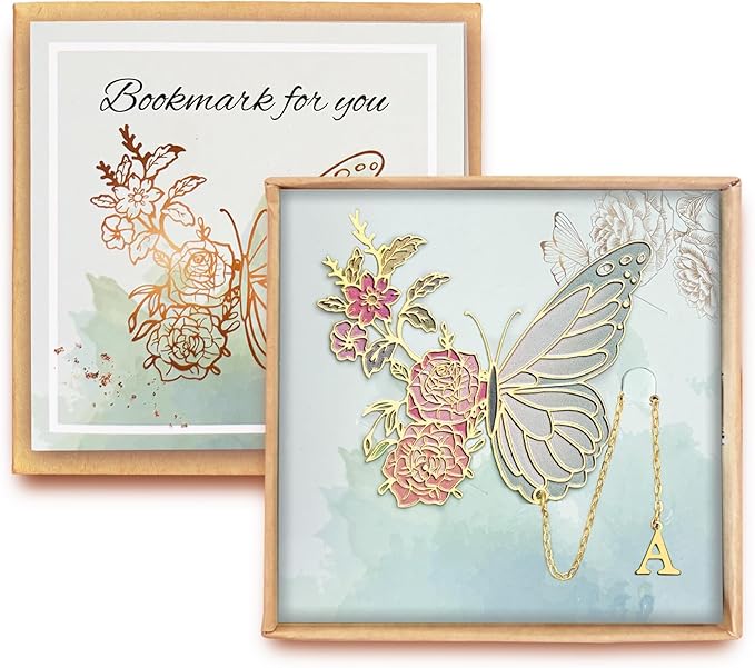 Metal Butterfly Bookmark for Women Cute Book Lovers Gift Butterfly Bookmarks Inital Book Mark Gifts for Reading Women Friend Teacher Appreciation Gifts Mom Birthday Valentines Day Christmas Gift, A