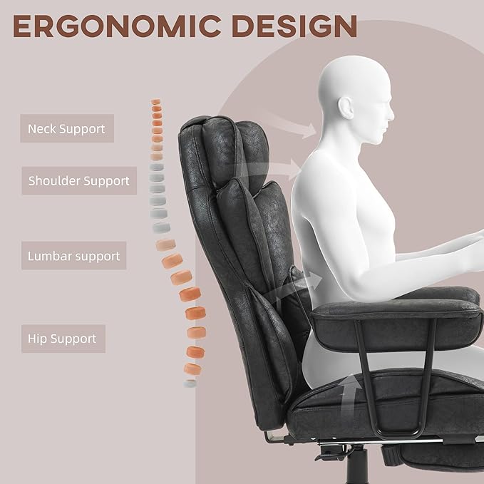 HOMCOM Executive Office Chair, 400LBS Big and Tall Office Chair with Foot Rest, Microfiber Computer Desk Chair with Lumbar Support, Reclining Function and Wide Seat, Black