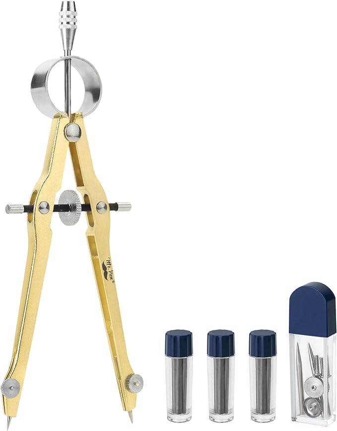 Mr. Pen Professional Geometry Compass - Gold with Extra Leads, Metal with Lock, Drawing & Drafting Compass