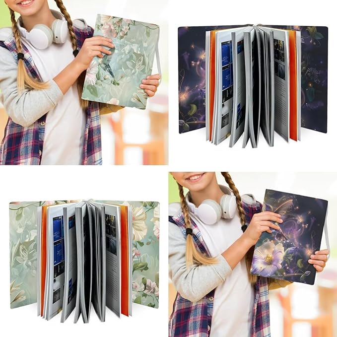 Hummingbird Print Book Cover Floral Print Book Protector Reusable, Durable Book Protector Pouch for Paperbacks Set of 2, Green and Purple