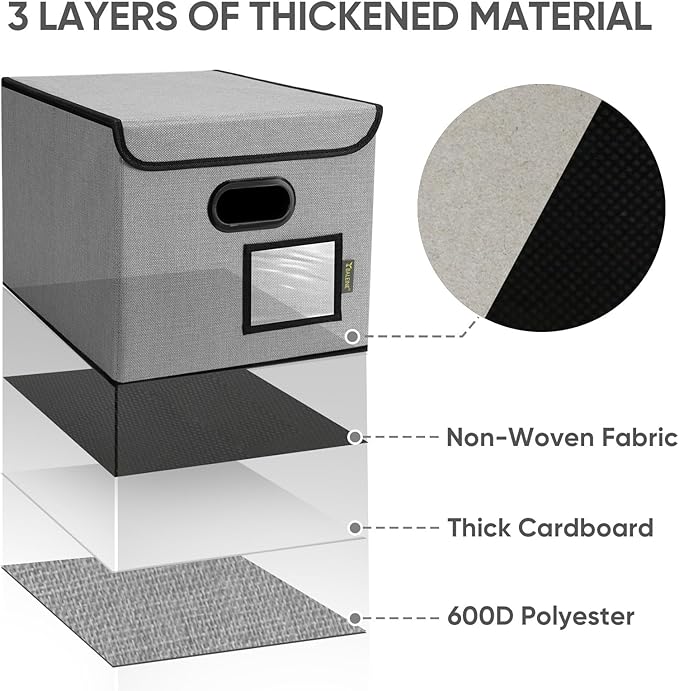 BALEINE File Organizer Box with Lid, Collapsible File Folder Organizer with Plastic Slide, Hanging File Folder Box for Office Document Storage (1 Pack, Grey)