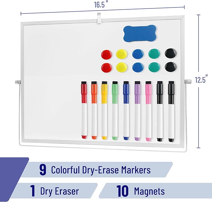 Mr. Pen- Small Dry Erase Board with Stand, 12.5"x16.5", 10 Markers, 10 Magnets and 1 Eraser, Double-Sided Kids White Board Dry Erase Board for Desk Dry Erase Board, Kids Dry Erase Board Kids