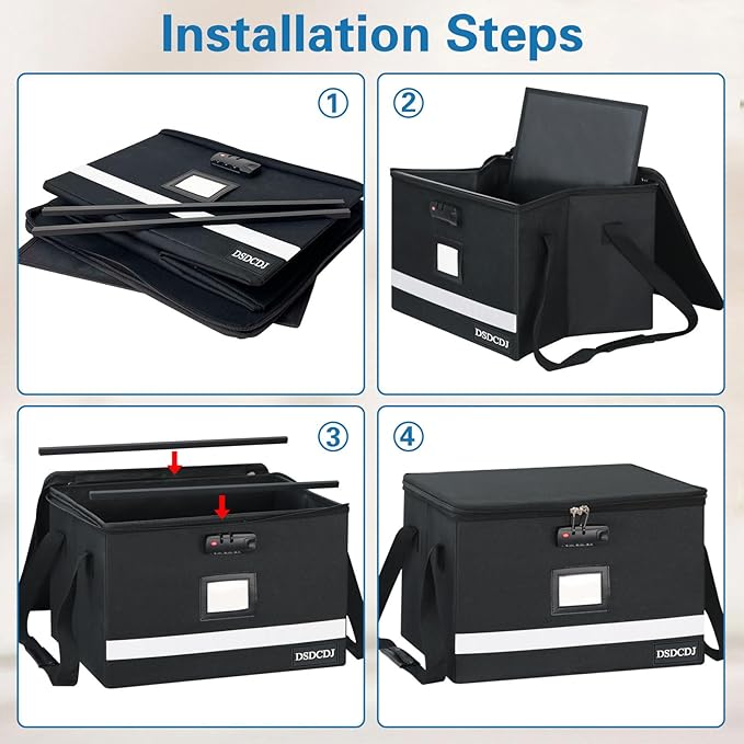 File Box with Lock 2 Pack - Portable File Box with Handle, Sturdy Important Document Organizer with Label, Slide, Reflective Strip for Hanging Letter/Legal Folder