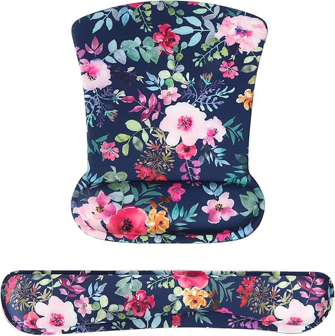 iCasso Keyboard Wrist Rest and Mouse Wrist Rest Pad, Made of Memory Foam, Ergonomic Support, Easy Typing and Relieve Wrist Pain, Perfect for Gaming, Computer, Office, Laptop - Blossom