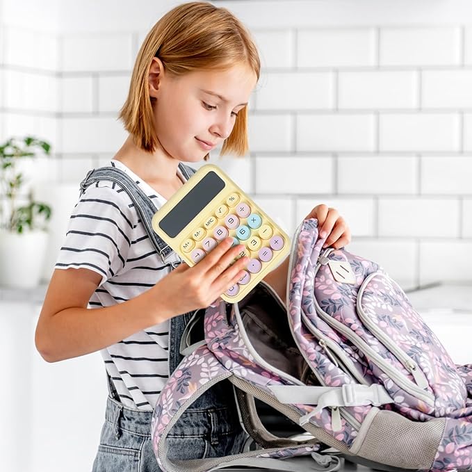 Mechanical Switch Calculator with Big Buttons, Calculators Desktop, 12 Digits, Large LCD Display, Desk Calculator, Cute Pink Calculator for Teachers Students Basic Office (Yellow)