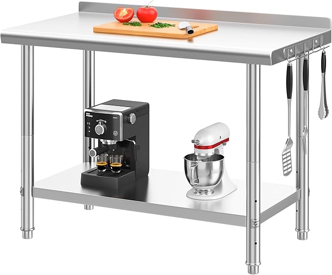 YITAHOME 48" x 24" Stainless Steel Table for Prep & Work with Backsplash, NSF Commercial Heavy Duty Table with Undershelf for Home Kitchen Restaurant Garage Warehouse