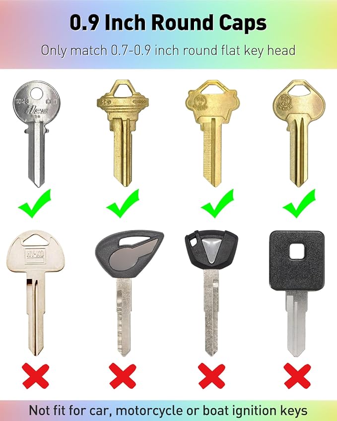 Uniclife 12 Pack Round Key Caps Covers and 12 Pack Key Cap Tags with Blank Paper Labels & Clear Windows Colorful Key Identifiers Protectors for Regular Flat House Keys (Not for Odd-Shaped Keys)