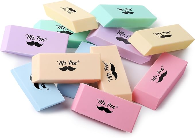 Mr. Pen- Erasers, 12 Pack, Purple Pencil Eraser, Erasers for Pencils, Mr Pen Erasers, Erasers for School, Large Eraser, Block Erasers for School, Rubber Eraser, Large Erasers for School