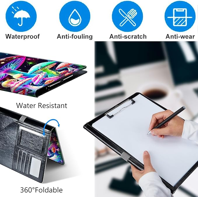 Gorgeous Mushrooms Padfolio Folder with Clipboard,Portfolios Organizer Clipboards with Storage Clipboard Writing Pad PU Leather Conference Document Organizer with Business Card Holder