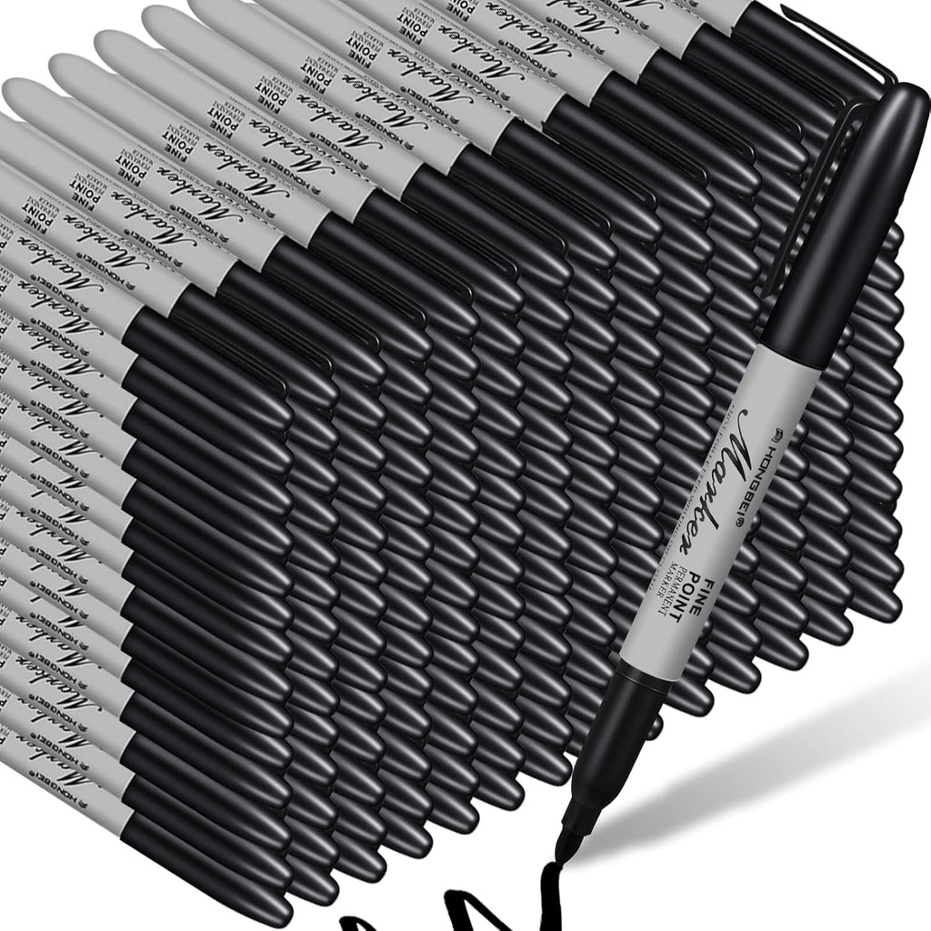 Thenshop 500 Pack Permanent Markers Bulk Black Permanent Marker Set Fine Point Pens Work on Wood, Metal, Stone, Glass