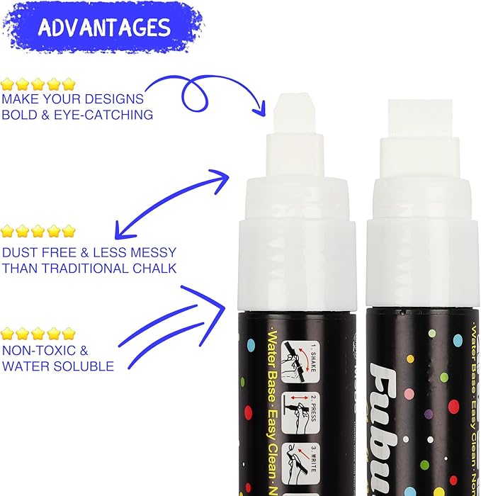 Windows Markers for Car 5 Pack Washable Glass Pen 15mm Jumbo White Paint Liquid Chalk Markers for Auto Chalkboard Blackboard Bistro Menus and Any Non-Porous Surface