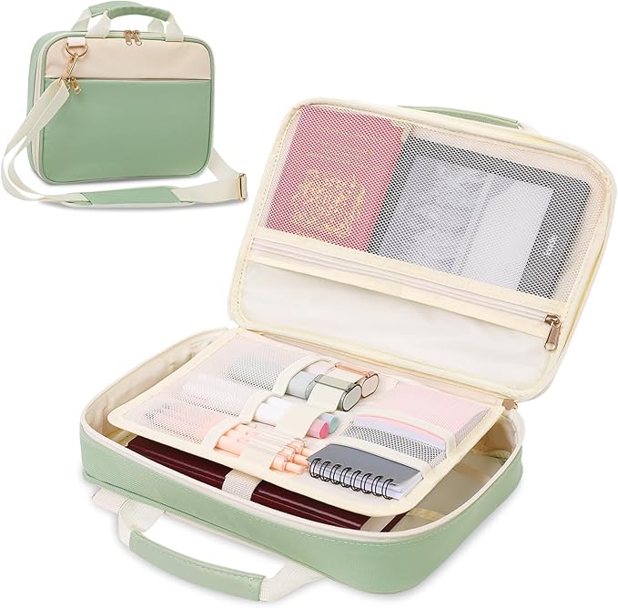 Bible Cover Case for Women, Carrying Bible Case with Zippered Pocket and Handle for Bible Accessories Supplies, Green Bible Bag with Shoulder Strap/Detachable Pen Slot for Ladies and Girls