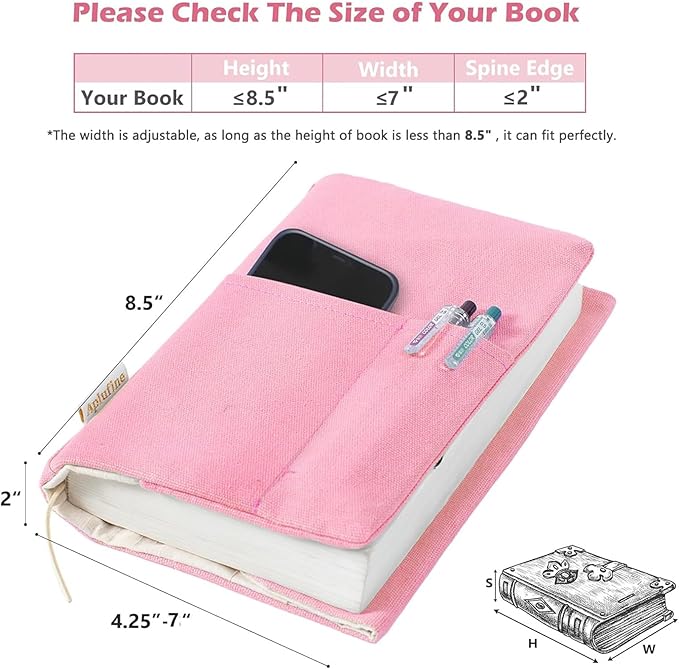Canvas Book Covers, Washable Book Protector, Book Cover for Paperback Novels, Adjustable Book Cover for Hardcover with Pockets for Pen, Soft Cover Books, Book Lovers Gifts