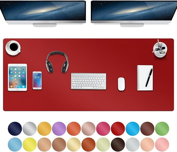 Boutilon Leather Desk Pad 47"x 24" Non-Slip Mouse Pad,Business Desk Pad,Extended Table Protector for Keyboard and Mouse,Desk Writing Pad for Office Home Working Decor (XXXL-Red)