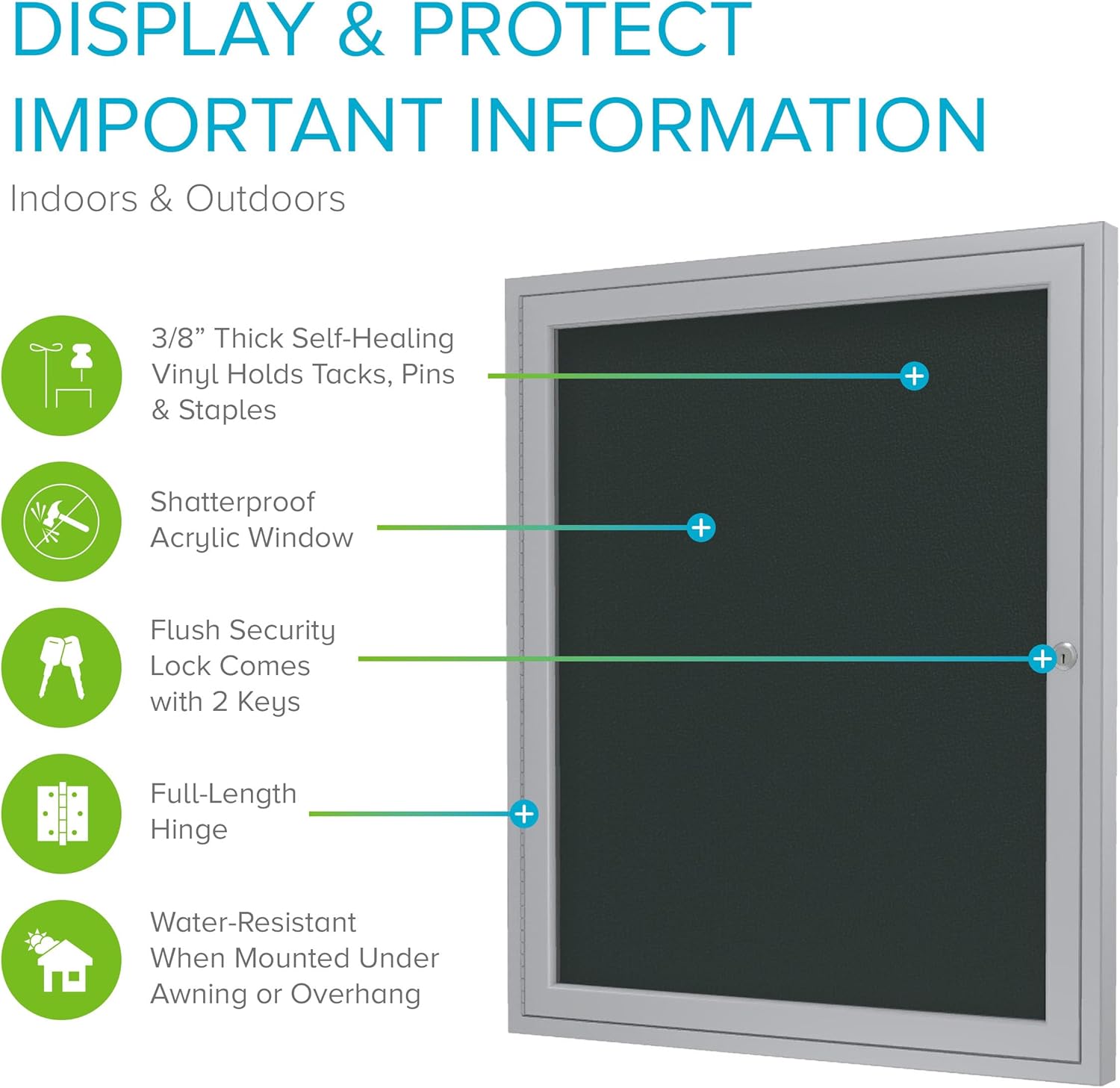 Ghent 36"x36" 1-Door Outdoor Enclosed Vinyl Bulletin Board, Shatter Resistant, with Lock, Satin Aluminum Frame - Ebony (PA13636VX-183), Made in the USA