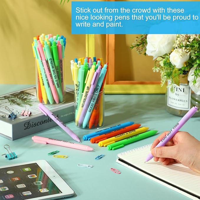 50 Pcs Gel Ink Pens Motivational Inspirational Quote Pen Retractable Rolling Ball Smooth Writing for Coworkers Supplies Office Home(Bright Color,Awesome)