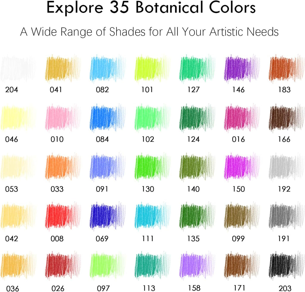 KALOUR PDAS 36-piece Green Botanical Colored Pencil Set, Pre-sharpened Wooden Colored Pencils for Adults Artists Beginners Coloring Books Drawing & Sketching