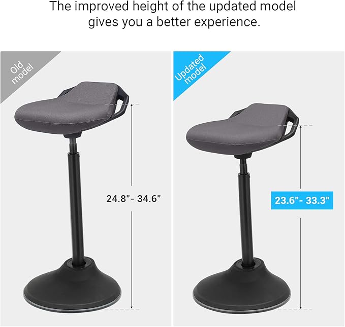 SONGMICS Standing Desk Chair, Adjustable Ergonomic Standing Stool, 23.6-33.3 Inches, Swivel Sitting Balance Chair, Anti-Slip Bottom Pad, Slate Gray UOSC02GY