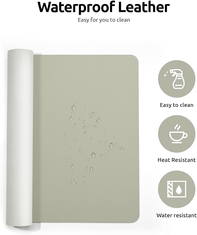 YSAGi Leather Desk Protector, Office Mat, Large Mouse Mat, Non-Slip PU Leather Blotter, Laptop Pad, Waterproof Writing Pad for Office and Home (Sage Green, 35.4" x 17")