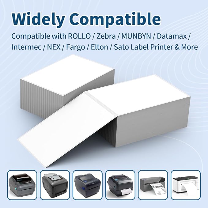 4 Stacks Fanfold 4" x 6" Direct Thermal Labels, Tacnology 2000 Labels White Perforated Shipping Labels, Permanent-Adhesive Mailing Address Paper Compatible with Zebra, Rollo, MUNBYN,500 Labels/Stack