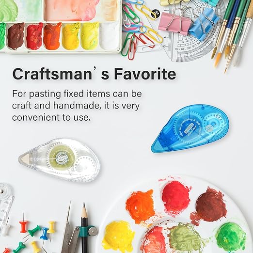 Glue Runner Permanent, Double Sided Adhesive Scrapbook Runner Tape Roller, 0.3-inch by 360-Inch, Permanent Adhesive Dots Roller Applicator - 10 Packs Blue and White