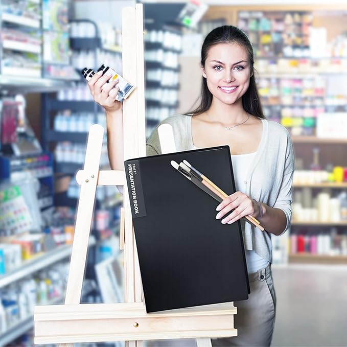 Dunwell 11x17 Portfolio Binder (Black), Presentation Binder with 24 Clear Plastic Sleeves, Large Art Portfolio Folder, Acid-Free Poly Cover and Sleeves