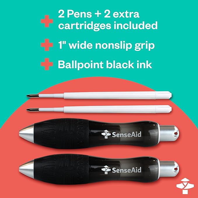 Fat Heavy Weighted Pens | Set of Two Super Big Pens Including TWO BONUS INK REFILLS | Large Wide Grip Pens Aids Writing For Those With Arthritis, Parkinson's, Carpal Tunnel & Essential Hand Tremors