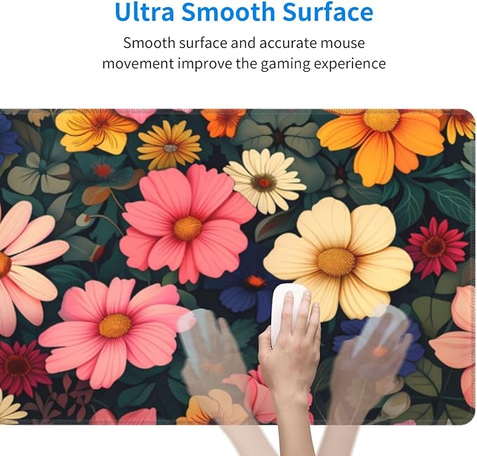 Gaming Mouse Pad Desk Pad,Extended Big Mouse Pad,31.5x11.8 Inch Long Computer Keyboard Mouse Mat Mousepad with 3mm Non-Slip Base and Stitched Edge for Gaming and Office… (Pink Flower)