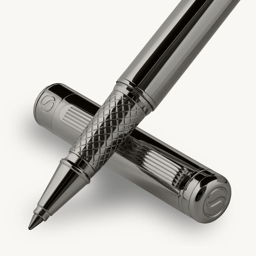 Scriveiner Gun-Metal Rollerball Pen - Stunning Luxury Pen, Schmidt Ink Refill, Best Roller Ball Gift Set for Men & Women, Professional, Executive Office, Nice Pens