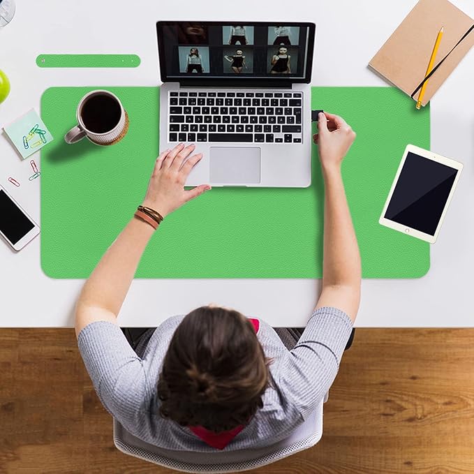 Boutilon Leather Desk Pad 35"x 17" Non-Slip Mouse Pad,Office Desk Mat,Waterprooft PU Leather Desk Blotter,Desk Pad Protector,Desk Writing Pad for Home Office Decor (L-Light Green,35"x 17")