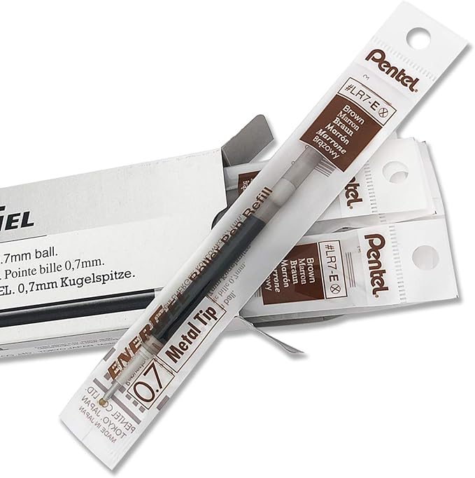 Pentel Refill Ink for EnerGel RTX Retractable Gel Pen 12 Pack, 0.7mm, Medium Point, Brown (LR7-E)