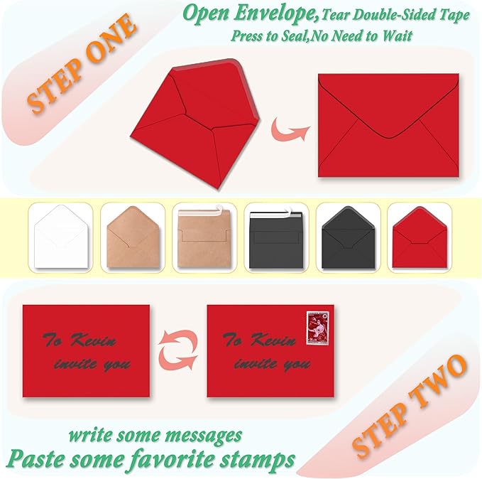 ASSTAONO-A7 Red Envelopes,100 Pack 5x7 Red Envelopes V Flap,Invitation Envelopes for 5x7 Cards,Photos,Wedding,Graduation,Announcements,Baby Shower,5.25 x 7.25 Inches