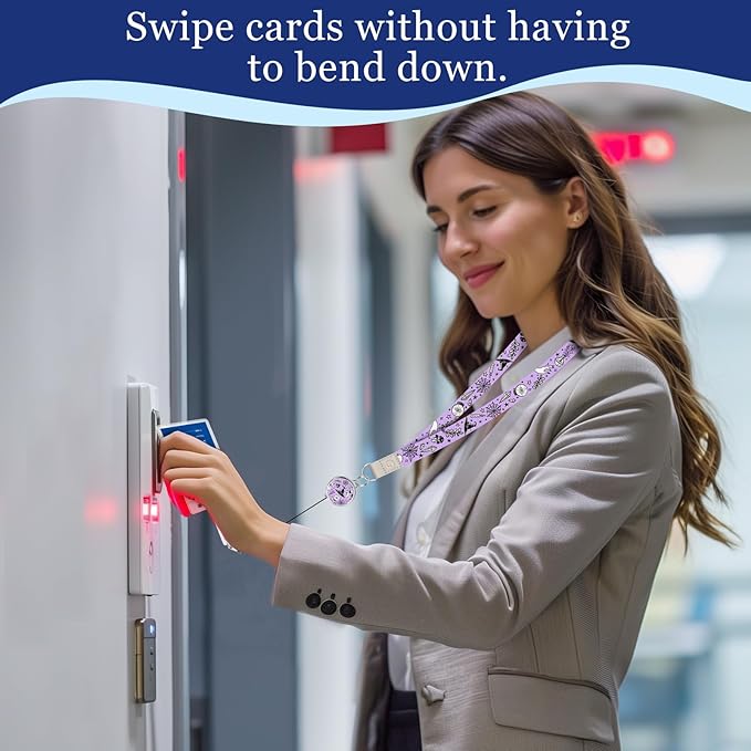 Giancomics Lanyards for Id Badges, Magic Cute Lanyards with Retractable Reel, Waterproof ID Badge Holder for Cruise Ships Cards Key, Work Name Tag Zip Card Protector for Women 2 Pack