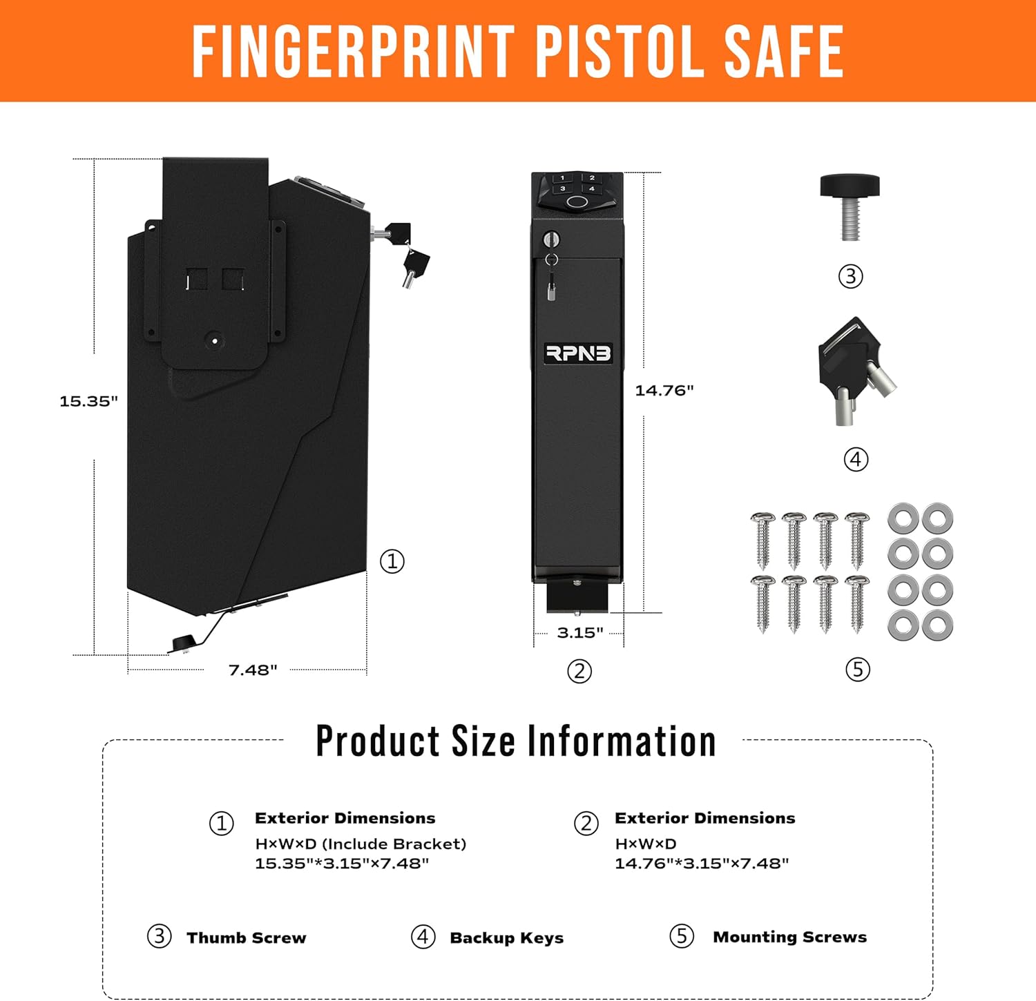 RPNB Mounted Gun Safe,California DOJ Certified Handgun Safe, Auto Open Lid Smart Pistol Safe with Biometric Fingerprint or Keypad Lock
