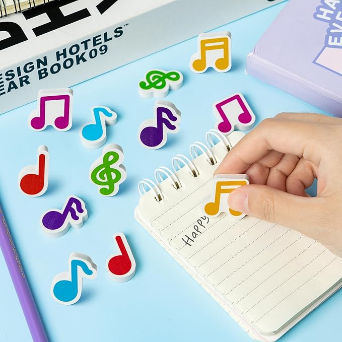 CJiangpo 60Pcs Music Mini Eraser for Kids Bulk - Musical Note Pencil Rubber Eraser Novelty 3D Desk Puzzle Music Themed Birthday Party Favors Filler Kids Back to School Classroom Prizes Gifts
