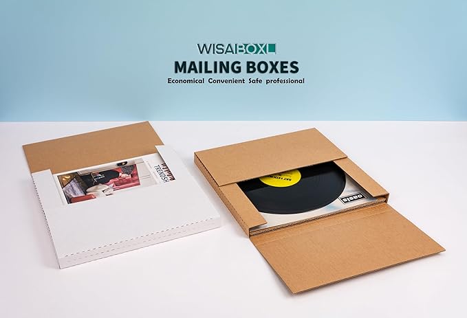 White Vinyl Record Mailers 12.8x12.8x1 Inch LP Mailing Corrugated Cardboard Boxes, Easy-Fold, Multi-Depth Album Shipping Boxes with Fragile Stickers, 20 Pack