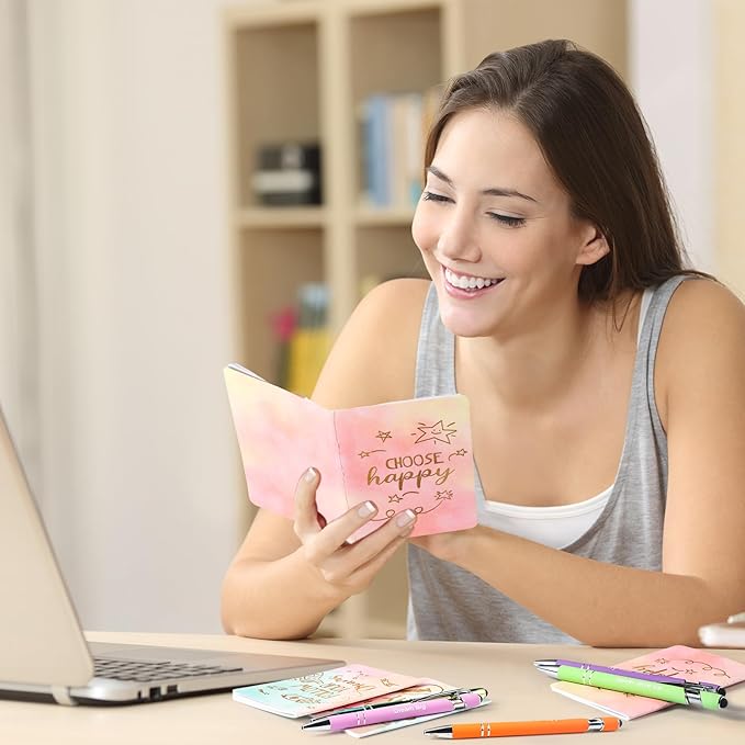 Funrous 32 Pcs Motivational Quote Pens Inspirational Notepads Mini Journal with Ballpoint Pen Small Notebooks Gift Set for Men Women Coworkers, Adult Party Favors Prizes Gift Bulk(Watercolor)