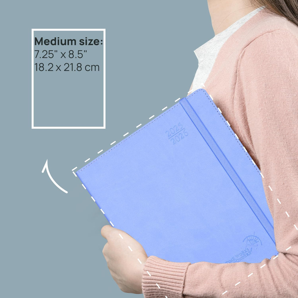 POPRUN Weekly Planner 2025-2026, 7.25'' x 8.5'', 15-Minute Hourly Appointment Book (July 2025-June 2026) with PU Leather Softcover, Monthly Tabs, Inner Pocket - Pacific Green