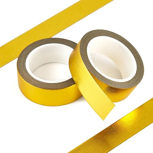 QDiShi Yellow Gold Washi Tape for Wall Decor Decorative,Foil Masking Tape Low Tack Self Adhesive Decorative Washi Tape Shiny Metallic Color Washi Tape 0.59in x66FT
