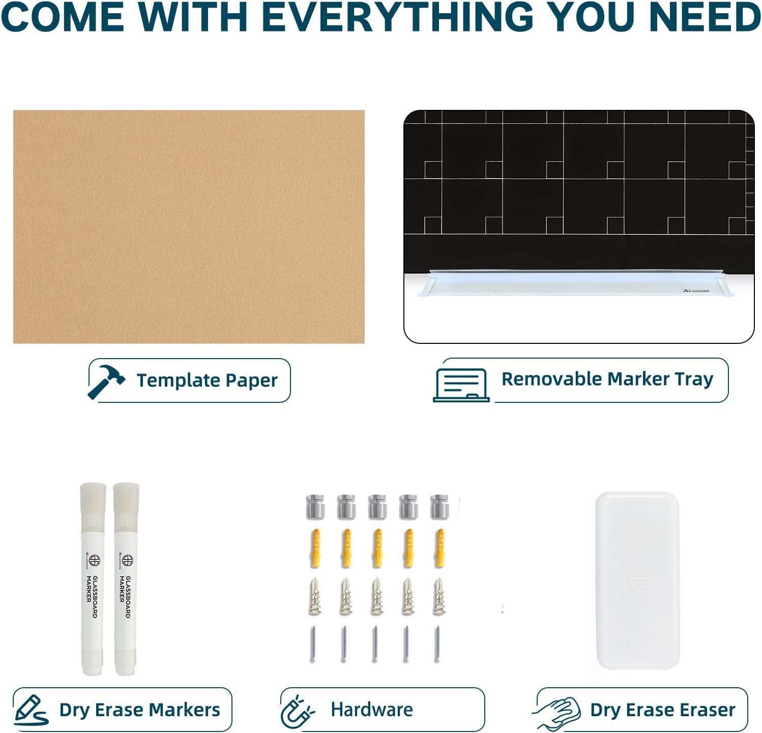 J&J worldwide Magnetic Whiteboard Calendar, 3' x 2' Blsck Glass Wall Calendar Dry Erase Board Monthly Planner for Home, School, Office, Frameless, with Markers, Marker Tray, Eraser, Magnets
