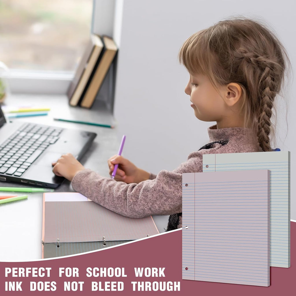 PerKoop 600 Sheets Colored Loose Leaf Paper 8.5" x 11" college ruled Lined 3 Hole Punched notebook Filler Paper for 3 Ring Binders Office School Supplies (Sweet Color)