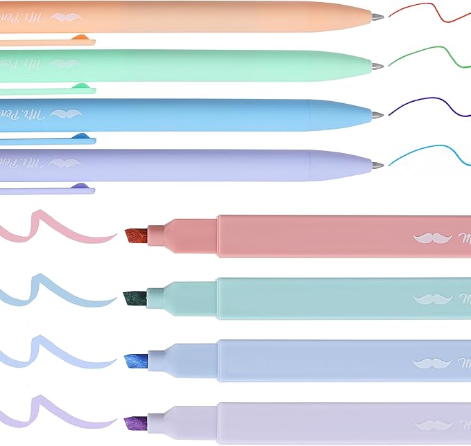 Mr. Pen- Aesthetic Highlighters and Gel Pens, 8 Pack, Assorted Color Highlighters, Colorful Ink Gel Pens, Highlighter Pens, Cute Highlighters, Gel Pens