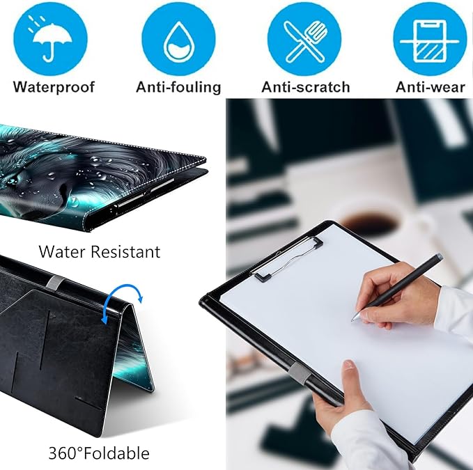 Wolf PU Leather Padfolio Clipboard Notepad with Pen Loop and Elastic Strap Interview/Resume Document Organizer for Business School Office