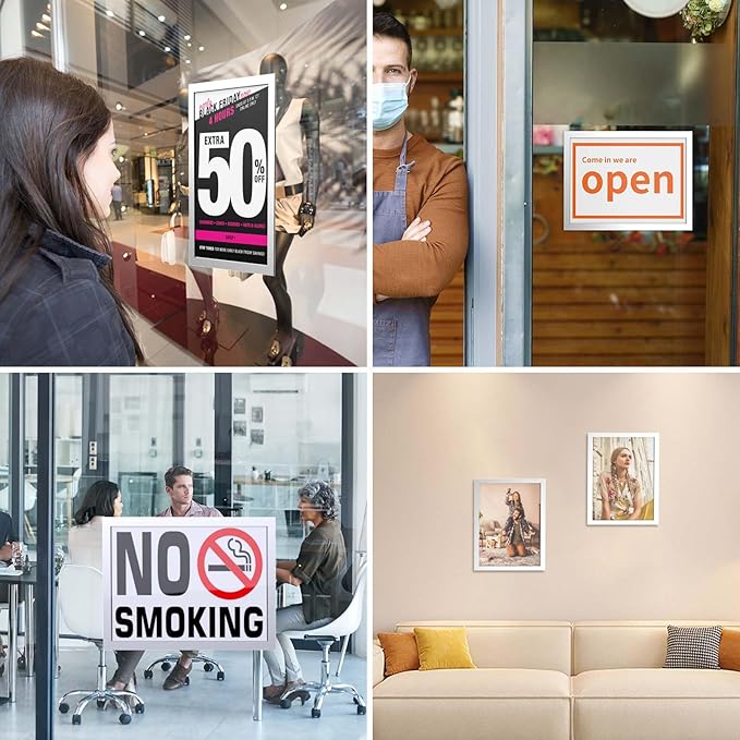 24Pack Magnetic Sign Holder 8.5 x 11 Wall Mount, Self Adhesive Display Magnetic Picture Frames Sheet With Strong Magnet Border for Window/Door/Fridge, Document Poster Paper Holders for Home Office Store, Silver